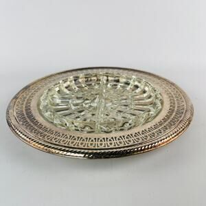 Vintage Rogers by Oneida USA Silver Plated Divided Glass  Serving Tray 10 1/4”